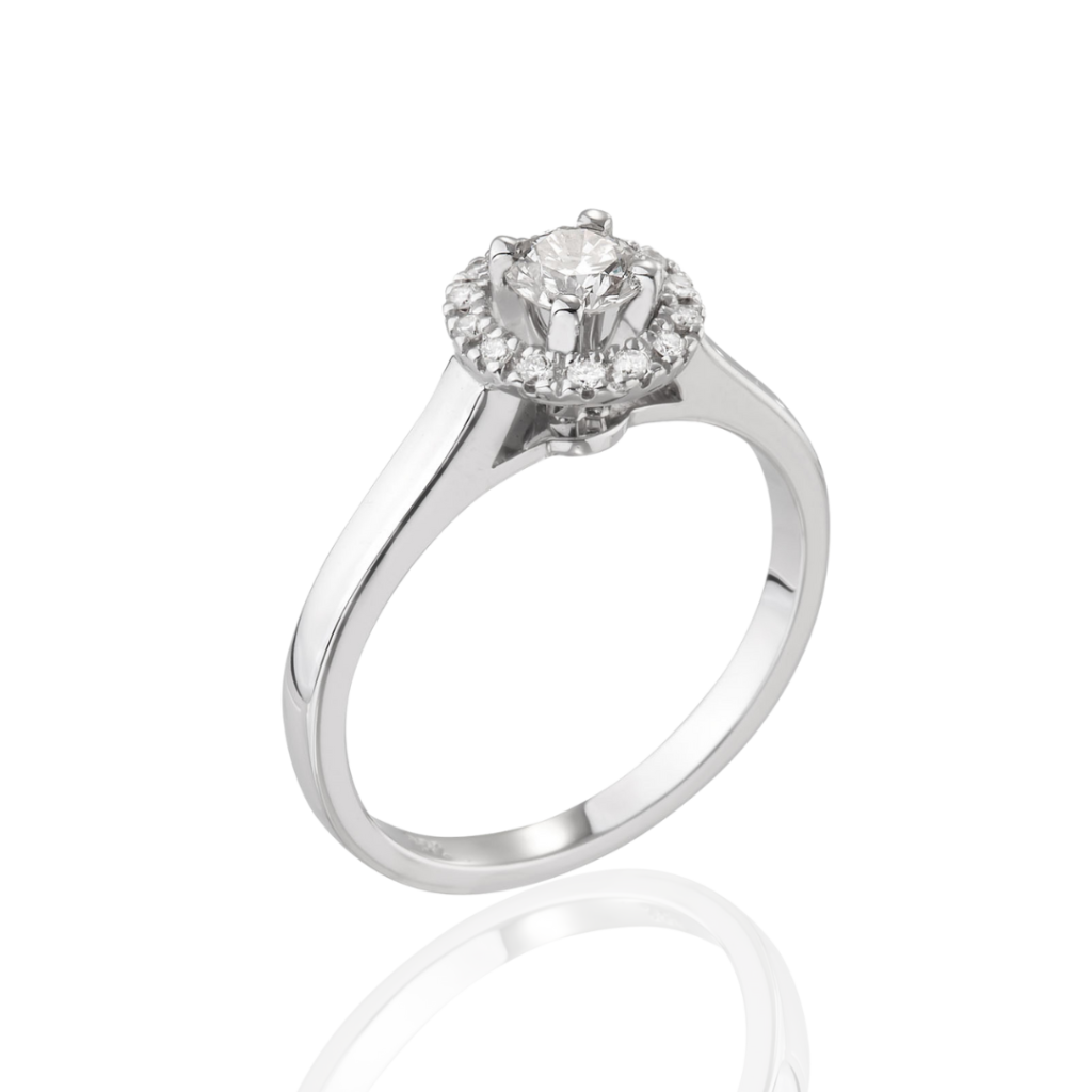 single halo solitaire ring with diamond